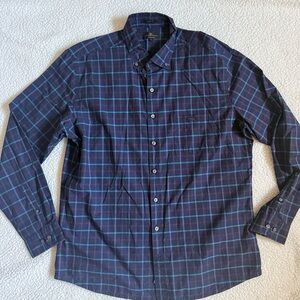 Cotton Navy Plaid Long Sleeve Shirt